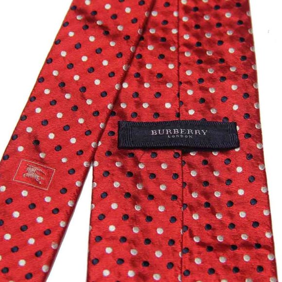 Burberry London Italian Silk Tie Red Black White Polka Dot Men's - Picture 2 of 2